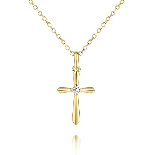 Cross Necklace 14K Gold Necklaces for Women Dainty Gold Pendant Necklaces for Women Trendy Sharp Tapered Lines with Cubic Zirconia Minimalist Necklace Womens Cross Chain Adjustable