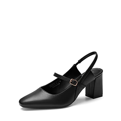 DREAM PAIRS Women's Closed Toe Chunky High Heels Mary Jane Block Square Toe Slingback Strappy Dress Work Pumps Shoes