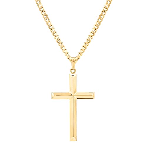 Men's Gold Filled Christian/Catholic Large Cross Pendant Necklace, Masculine & Big Gold-Filled Cross Shaped Pendant, 24