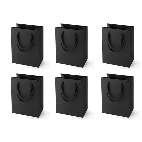 Argivean Small Black Gift Bags: 6pcs Mini Gift Bags With Handles Bulk 6.3x4.7x2.4 Inch For Wedding Party Birthday Business (S-6pcs)