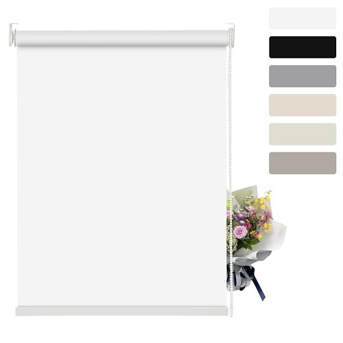 Boolegon Blackout Roller Shades for Window Roller Blinds Thermal Insulated Fabric Easy Installation UV Protection.Shades for Bedroom.Office.Kitchen.Custom Size.White.42 W x 108