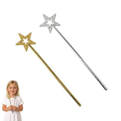AYZDJ Lot de 2 Baguettes de fée d'ange dorées et argentées – Baguette Magique de Princesse étoile pailletée pour Mariage, Demoiselle d'honneur,...