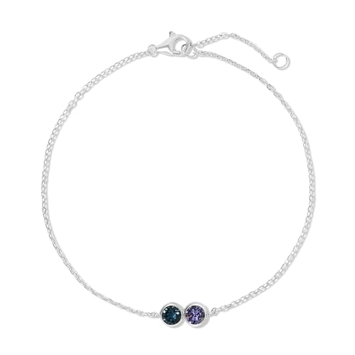 Eve's Addiction Sterling Silver 2 Stone CZ Simulated Birthstone Bracelet (6.75