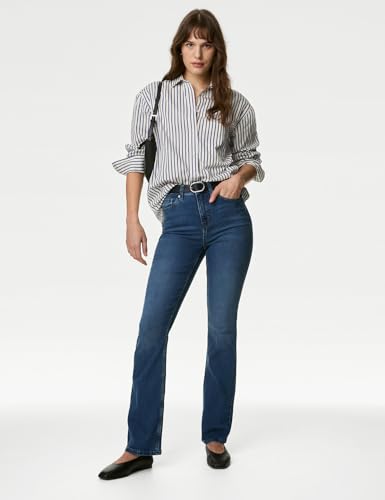 Image of Marks & Spencer Solid Blue Cotton Womens Eva Bootcut Jeans
