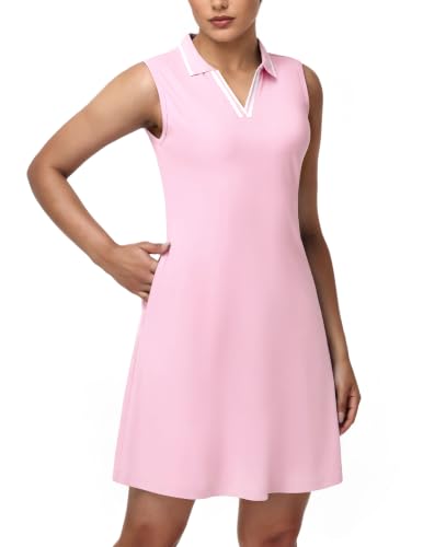 Image of MIER Golf Dresses for Women V Neck Sleeveless Dress with Zip Pocket | For Tennis Pickleball Travel Casual, Soft Breathable, 4-Way Stretch Light Flowy, Ribbed Collar, Reflective Logo, Wrinkle Free