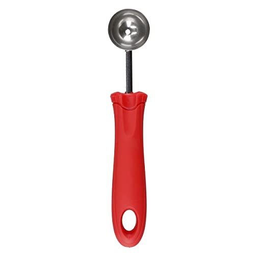 KitchenCraft Melon Baller Fruit Scoop, Soft Grip Easy to Clean Stainless Steel Head Cuts, 17cm (6.7'), Red