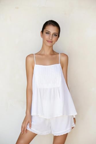 Womens Summer 2 Piece Set Sleeveless Tie Straps Ruffle Trim Top and Shorts Sets Soft Cozy Pajamas Set2