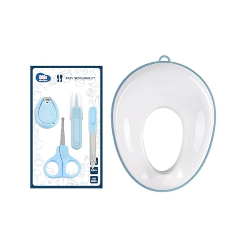 Image of Kids Station Portable Baby Potty Training Seat with 4 Piece Baby Grooming Kit - Potty Training Seat for 1 + Year child - Nail Filer, Rounded Scissors, Nail Cutter and Tweezer (Blue)