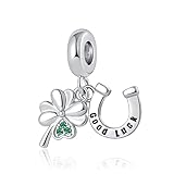 QeenseKc Lucky Green Clover and Horseshoe Charm Good Luck Bead for Pandora Charm Bracelet Christmas Gift