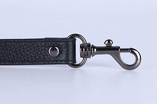 VanEnjoy Full Grain Leather Adjustable Replacement Cross Body Purse Shoulder Strap, 0.7” Width, Adjustable Length 25”-51” (Black-Grey Buckles)3