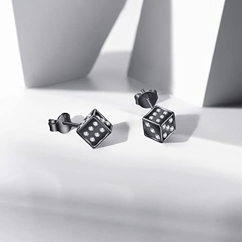 Mens Earrings Stud Dice Shape Mens Square Earrings Hypoallergenic Stud Earrings Fashion Dainty 8mm for Father Son or Cool Girl4