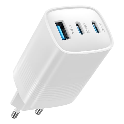 Cargador 67W USB - C Rápido, Cargador de 3 Puertos Rápido (GAN PPS), Cargador para MacBook Pro/Air, DELL XPS 13, Lenovo y ASUS, iPad Pro, iPhone 16/15/14/13/12, Samsung Galaxy S24/S23, Google Pixel