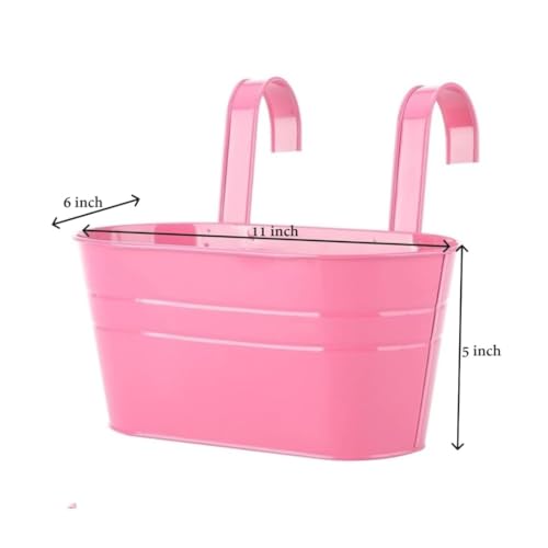 Image of 12 INCH Anti Rust Railing Oval Planter for Balcony & Garden with Detachable Handle | Hanging Flowerpot Holder | Metal Wall Planter for Indoor and Outdoor Decor (Multicolour, 6)