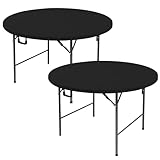 Enjoyidea Fitted Round Table Covers 60 Inch-2 Pack Black Elastic Spandex Table Cloth-Small Stretch Folding Circle Tablecloths Topper Cap for Kitchen Dining Commercial Party Picnic Event Banquet Tables