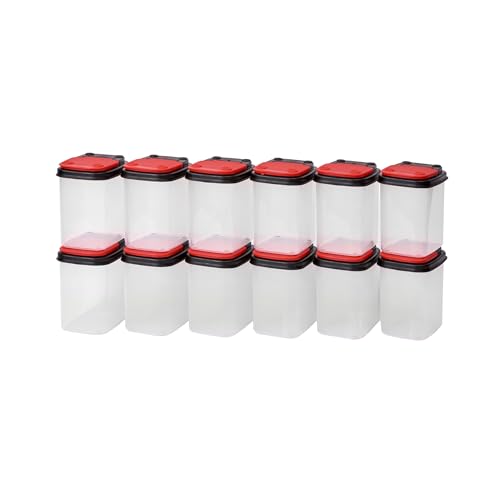 Image of Buddeez Bits and Bolts Storage Containers - Stackable Clear 1 Quart Organizers for Tools and Parts - 12 Pack Red Lid