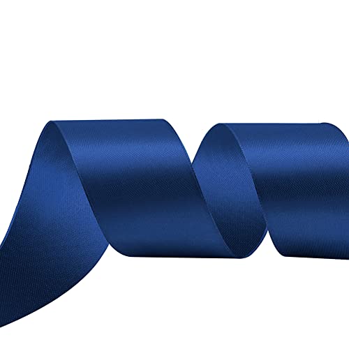 Image of Solid Color Double Faced Navy Blue Satin Ribbon 1-1 /2 inch X 25 Yards, Ribbons Perfect for Crafts, Wedding Decor, Bow Making, Sewing, Gift Package Wrapping and More
