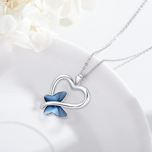 Butterfly Necklace 925 Sterling Silver Heart Butterfly Pendant Necklace with Moonstone Crystal Butterfly Jewelry Gifts for Women Girls3