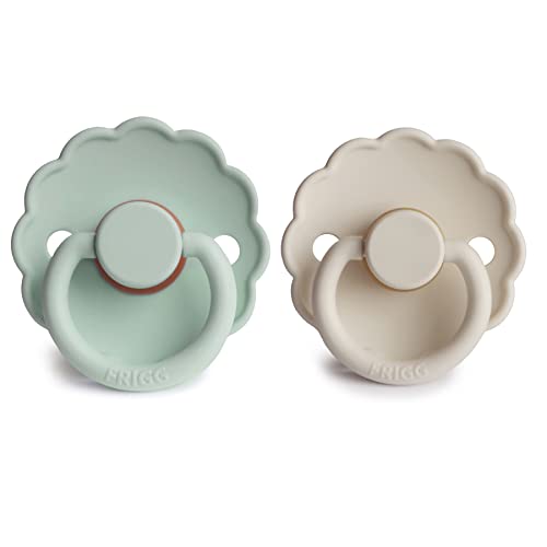 Image of FRIGG Daisy Natural Rubber Baby Pacifier | Made in Denmark | BPA-Free (Seafoam /Cream, 6-18 Months) 2-Pack