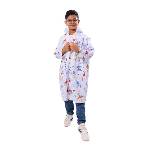 Image of Haus and Kinder Kids Raincoat with Hood - 1 Piece | Waterproof, Light Blue, Age 6-10, with Pockets