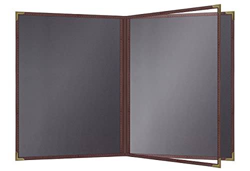 Goodsmart Pajco Style Restaurant Menu Covers – Pack of 10, Side-Loading Menu Holders, Single Stitched Edge, Clear Vinyl Menu Sleeves, Leatherette Trim, Gold Corners, Burgundy, 4 View (8.5