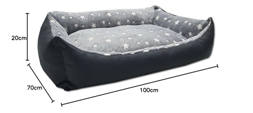 Odolplusz Hundebett mit Wendekissen 100x70cm | Hundekissen Waschbar | Füllung aus hautsympathischen 100% Polyurethanschwamm (Grau - Sterne)