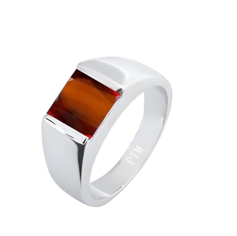 925 Sterling Silver Gomed (Hessonite) 6.25 Ratti or 5.5 cts Natural Gemstone Bis Hallmark Square Shape Ring for Men & Women