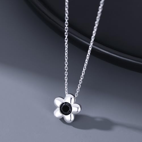 Reffeer Solid 925 Sterling Silver Black CZ Flower Necklace Choker for Women Teen Girls Dainty Daisy Pendant Necklace4