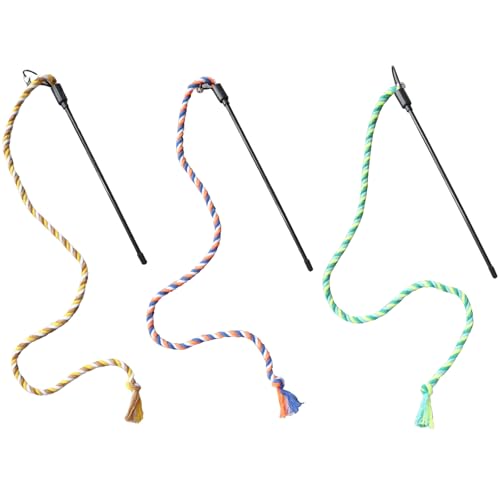 猫じゃらし 3点セット 紐 切れない 猫 おもちゃ 猫のおもちゃ歯磨き 猫ロープおもちゃ 人気 綿紐竿 頑丈 運動不足 ストレス解消のサムネイル