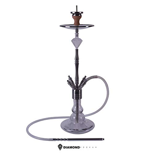 DIAMOND HOOKAH Premium Rubin Shisha Set, Wasserpfeife Shisha Edelstahl Komplettset mit 4 Anschlüsse/Schläuche. 18/8 Schliff, Klickanschluss und Diamanten Molassefänger (Rubin 5.0)