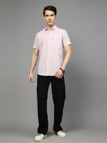 Image of Majestic Man Men's Pure Cotton Striped Half Sleeve Regular Fit Shirt