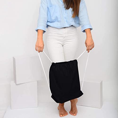 TBF (12 Pack) Set of 12 Durable Cotton Canvas Drawstring Backpack Bags 14" W x 16" H (Black)3