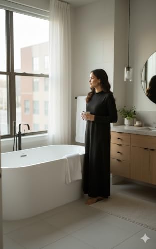 Image of Winter Wear Woolen Nighty Dress Black Polar Nighty Women Gown Dress Maxi Soft Velvet Full-Length Maxi Nighty Free Size
