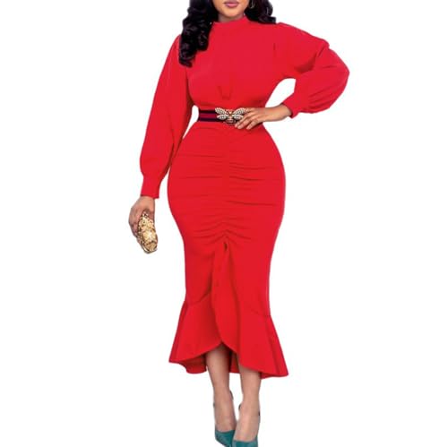 Las Mujeres De OtoñO E Invierno De Cuello Medio-Alto De Color SóLido De Manga Larga Temperamento Slim Fishtail Vestido De Vestidos De Fiesta