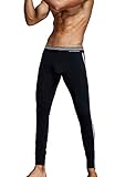 SEOBEAN Mens Low-Rise Underwear Pants Long John Cotton (80402 Black, Large / 31-33')