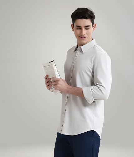 Image of TURMS Men's Solid Knitted Shirts, Odor Control, Stretchable & Breathable, Cotton Blend, Tailored Fit, Full Sleeve