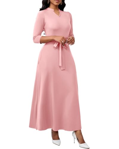 Image of BubFee Maxi Dresses for Women Semi Formal Long Dress 3 /4 Sleeve Casual A-line Church Dresses with Pockets