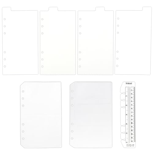 TSUKURIRO 半透明 プラスチック インデックス 6穴 システム手帳用 アクセサリー 4種セット しおり定規 クリア 名刺 ポケット (B6 バイブルサイズ 縦 4山)