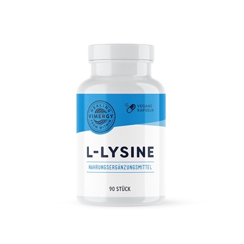 Vimergy L-Lysine 500 mg Kapseln, 90 Einnahmen – L-Lysin Aminosäuren Kapseln – Vegane Kapsel ohne Gelstoffe – Gentechnik- und Glutenfrei, keine Gelatine, Koscher (90 Stück)