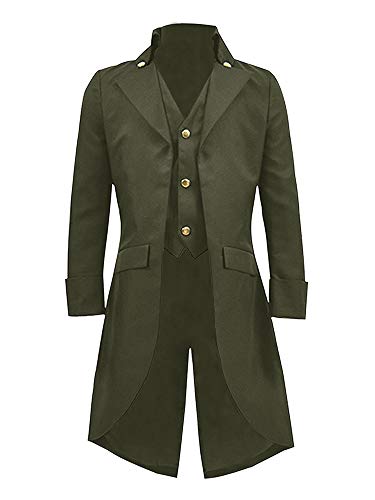 Mens Medieval Jacket Pirate Costume Tailcoat Viking Renaissance Adult Steampunk Gothic Victorian Tuxedo Halloween Coats (X-Large, Army Green-2)