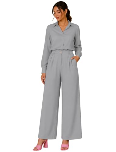 Image of FYLTR Women's Stretchable High Waist Wide-Leg Front Pleated Formal Trouser