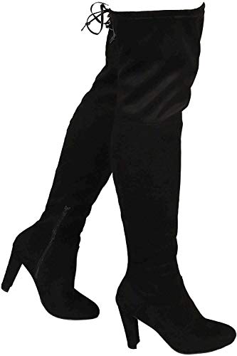 Wild Diva AMAYA-01 Women's Thigh High Stretch Boot - Trendy High Heel Shoe - Sexy Over The Knee Pullon Boot - Comfortable Easy Heel - Black (8.5)