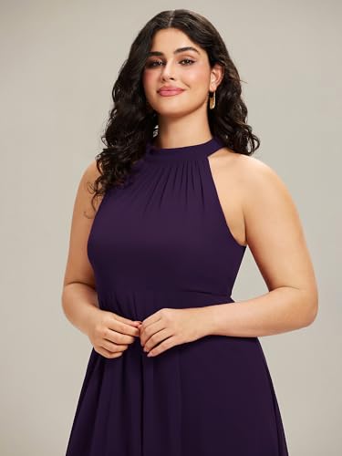 Image of Ever-Pretty Plus Women's Sleeveless Halter A Line Pleated High Low Plus Size Wedding Guest Cocktail Dresses 31926-DA