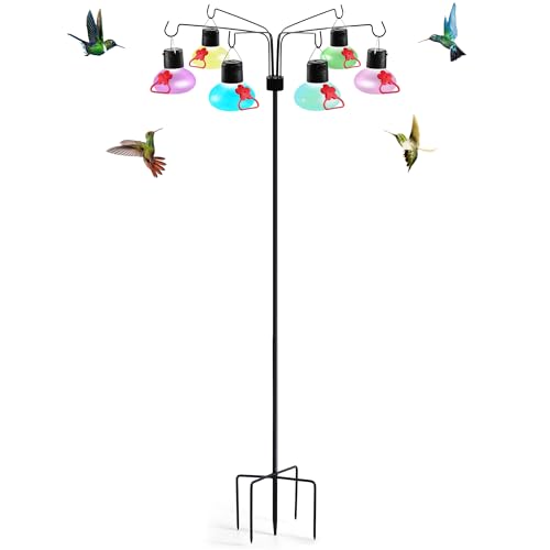 Pozfun Solar Hummingbird Feeders for Outdoors Decorative Hummingbird Feeders Stand 6 Feeding Stations Never Leak Garden Decor Backyard,Gifts for Women Mom