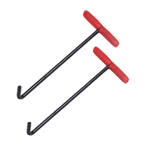 ZIMGOD Set of 2 Manhole Lifting Hooks with Anti Skid Rubber Handle, Outdoor Sturdy Metal Drain Cover Puller, Durable Septic Tank Lids Pulling Keys