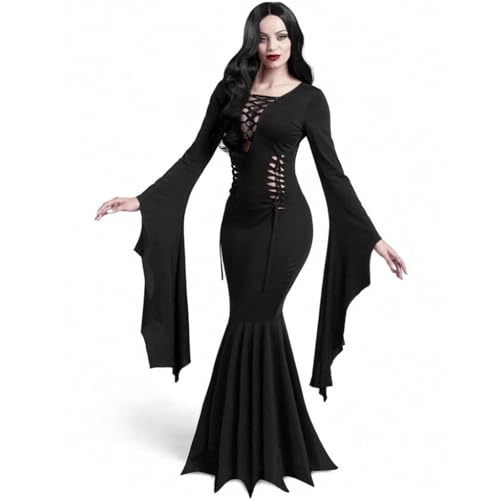 OIOLOYJM Morticia Addams Costume Women Renaissance Medieval Sexy Witch Vampire Gothic Halloween Costumes Woman 2025 Dresses
