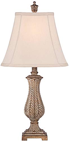 Regency Hill JD-11055-89 Traditional Country Cottage Table Lamp 25 Inch High Antique Gold Leaves Petite Vase Off White Rectangular Shade Decor thumb #6