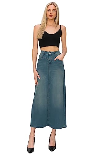 Fashion2Love Women's Juniors/Plus Size Stretch Denim Straight Long Skirt4