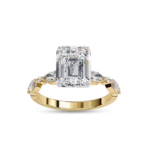 Solitaire Engagement Rings For Women, Center 8.5x6.5mm Emerald Cut Lab Created Moissanite Promise Rings in 10K / 14K Solid Gold or 925 Sterling Silver Jewelry Gift for Her