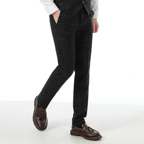 Men's Plaid Tweed Herringbone Suit Pants Casual Wool Vintage Dress Trousers3