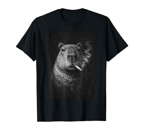 Tough Capybara Smoking Rodent Charcoal Sketch T�V���c